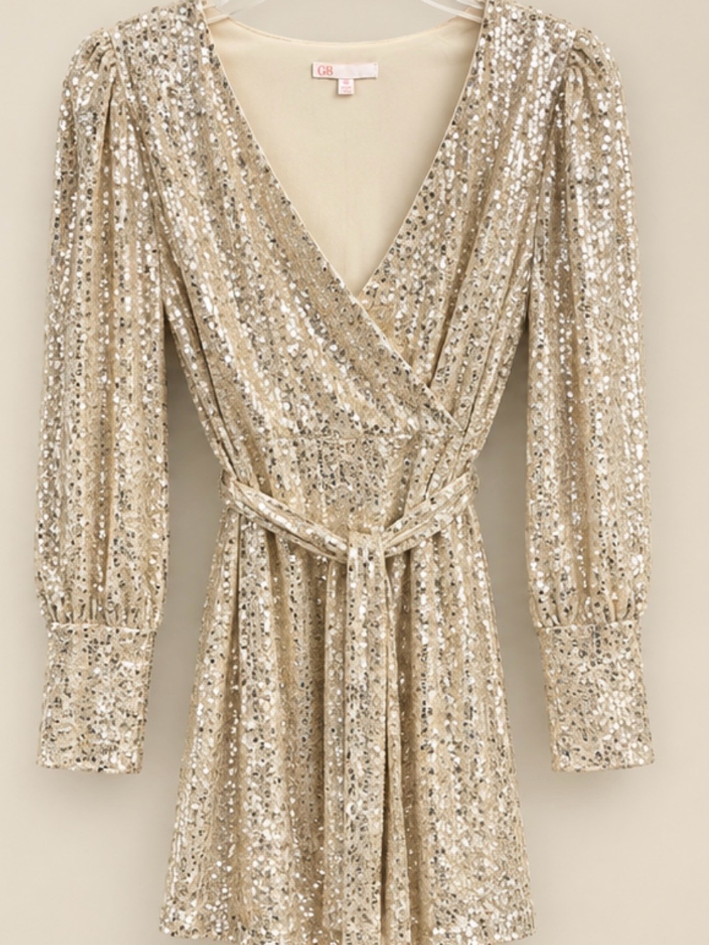 Gianni Bini Gold cream silver mix Sequin Wrap Mini Dress